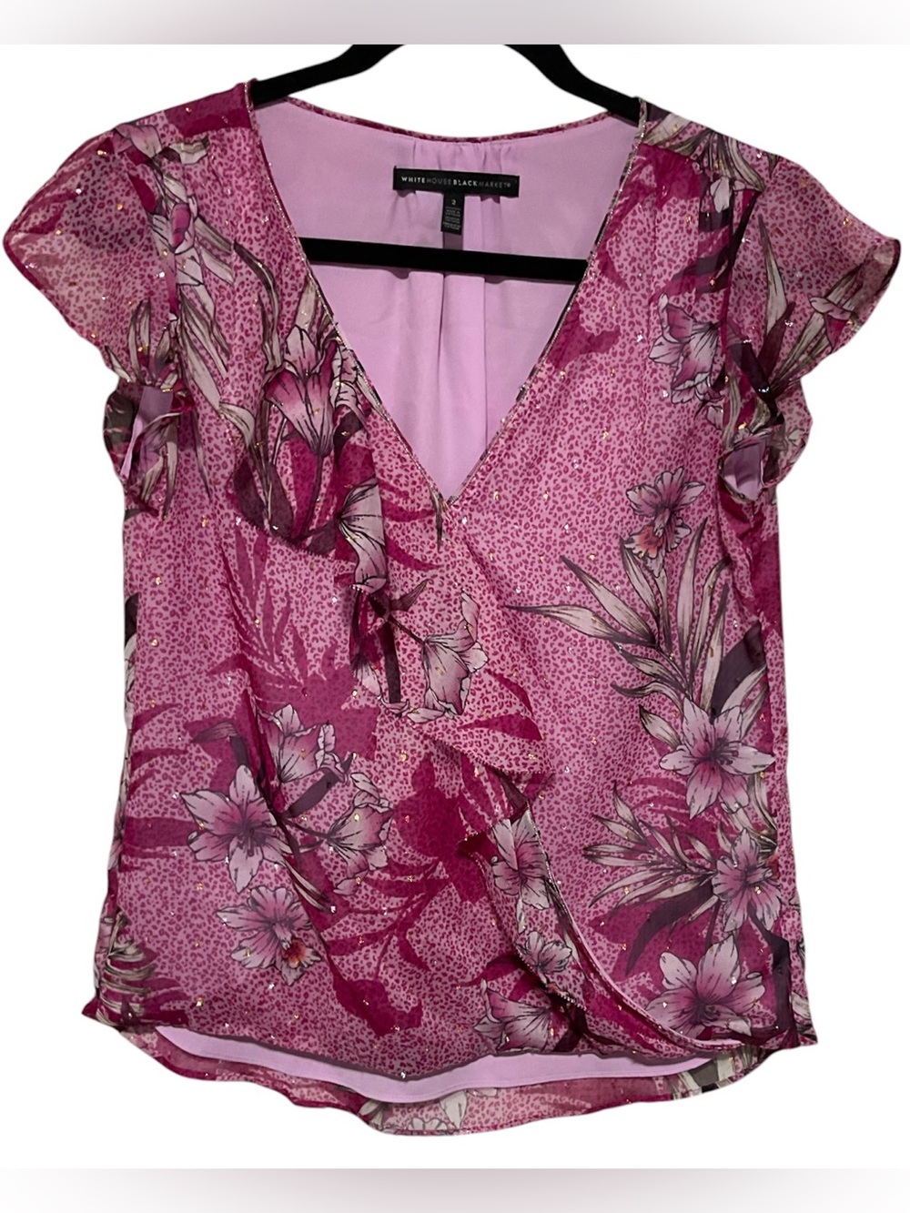 White House Black Market Floral Wrap-Style Blouse – Size 2